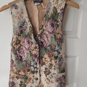 Floral Tapestry Vest - Purple and Green